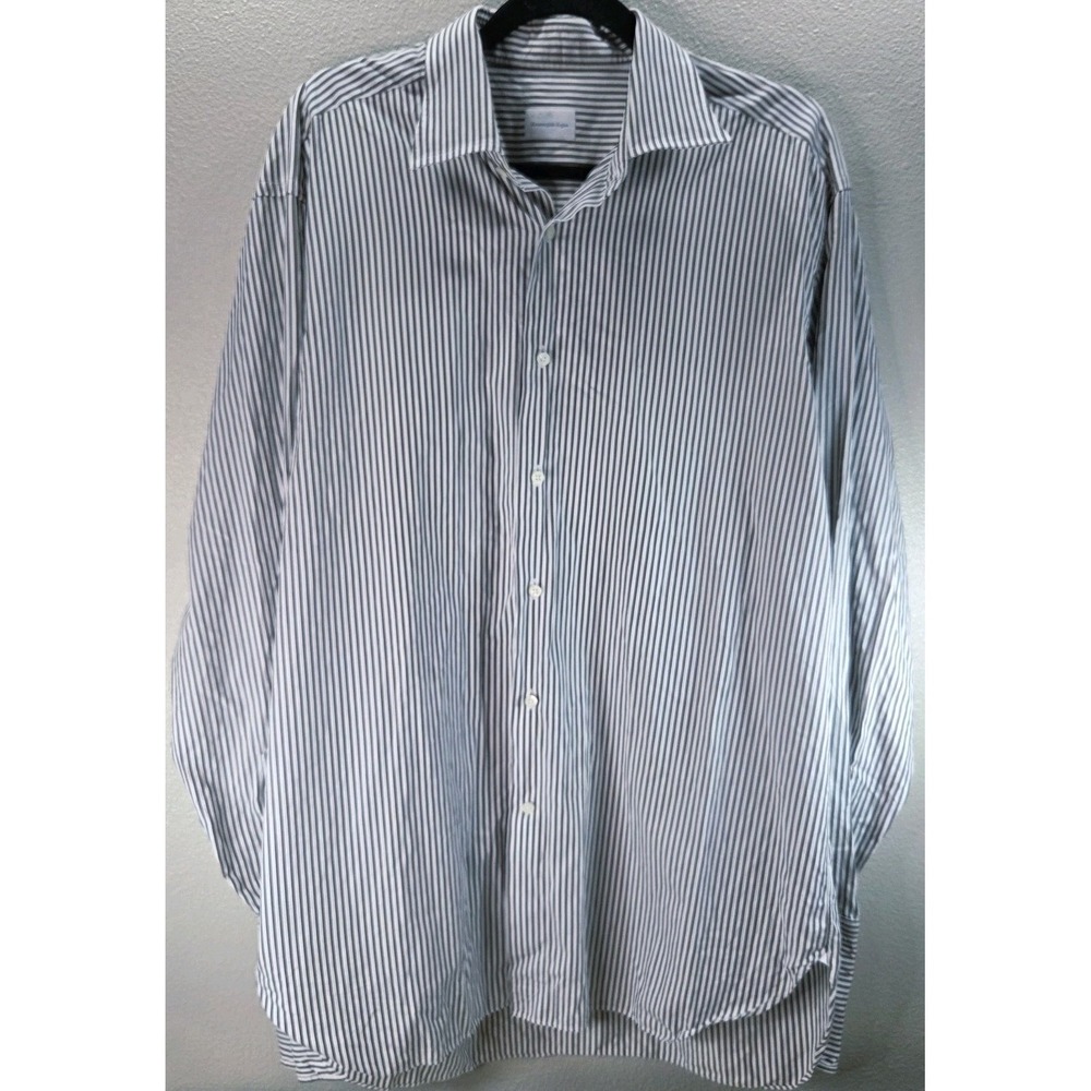 Ermenegildo Zegna Striped Button Down Shirt Brown White Cotton Comfort Fit 44 17
